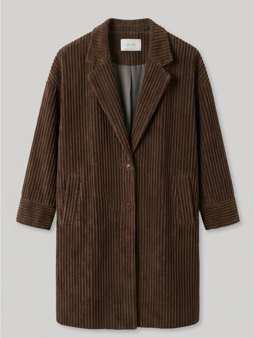 Oak + Fort Brown Cotton Blend Corduroy Collared Oversized Long Midi Coat